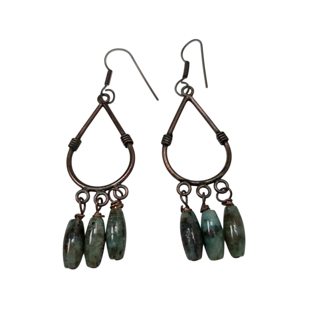 Unbranded Dangle Drop Earrings Women Green Copper Boho Teardrop Bead Chandelier